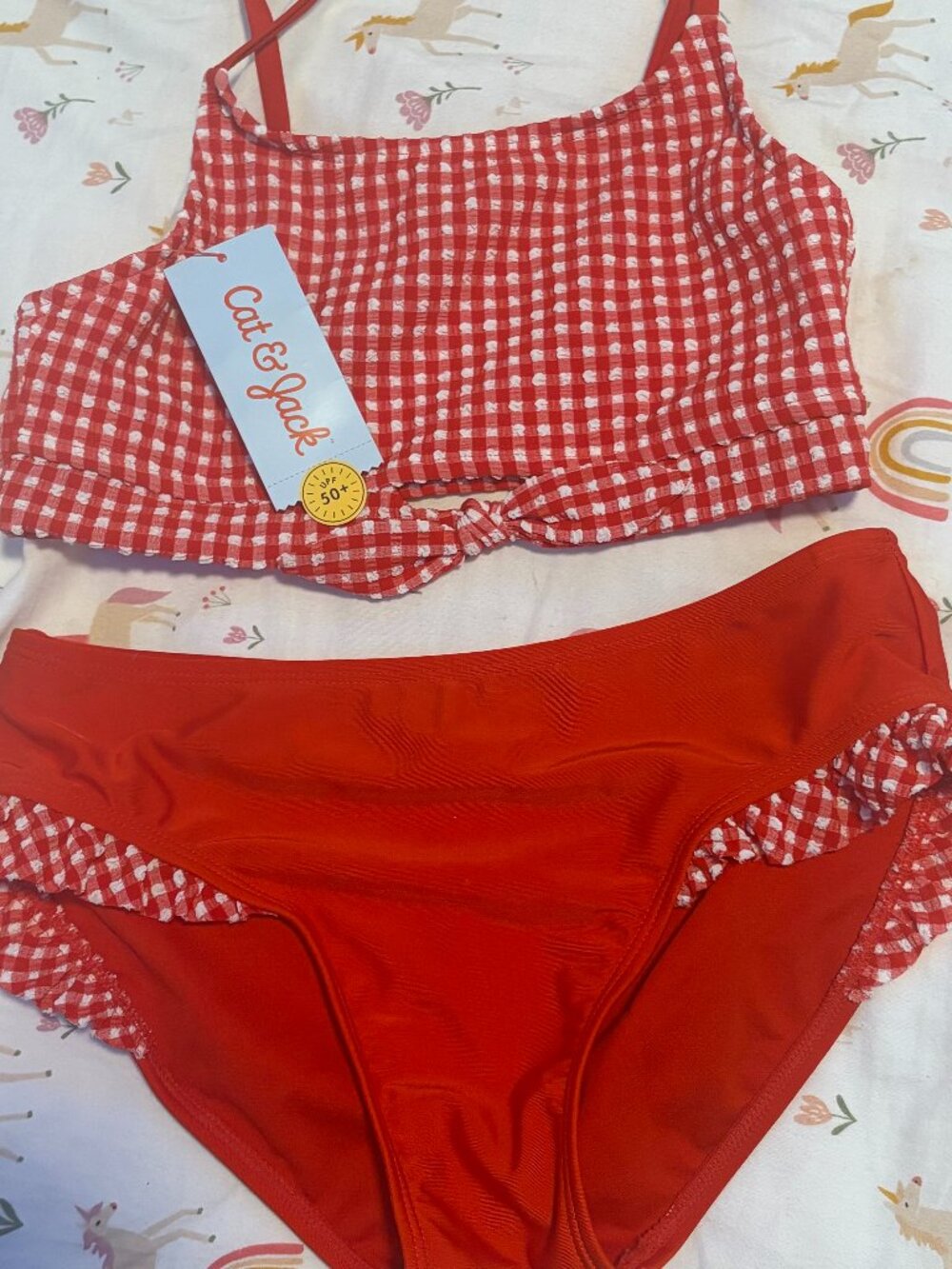 Cat & Jack Girls Red Gingham Bikini Swimsuit 2-Piece Summer Swimwear